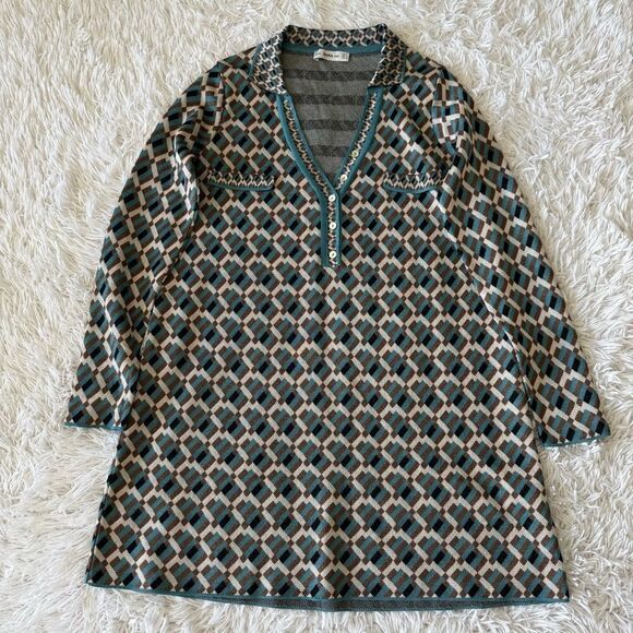 Zara Metallic Retro Geo Print Collared Sweater Dress Size S - Picture 5 of 8